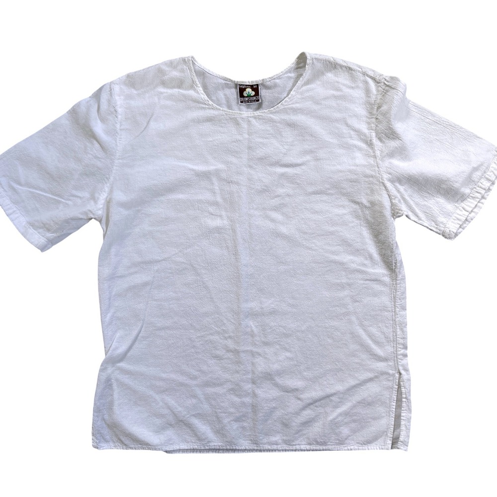 California Drawstrings Top Women White Textured Cotton Short Sleeve Size M‎